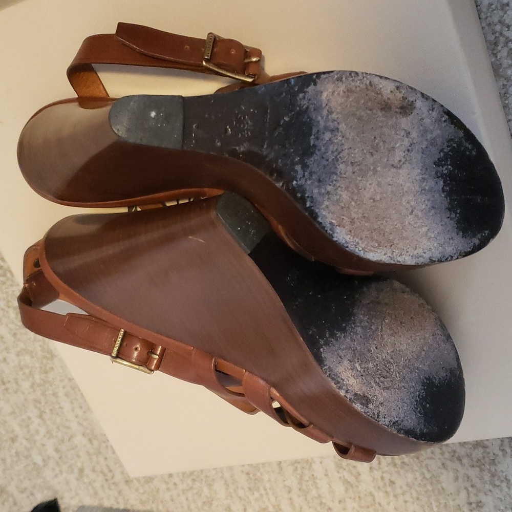 Burberry Brown Leather and Wood High Heeled Platform Strappy Sandals - Picture 5 of 8